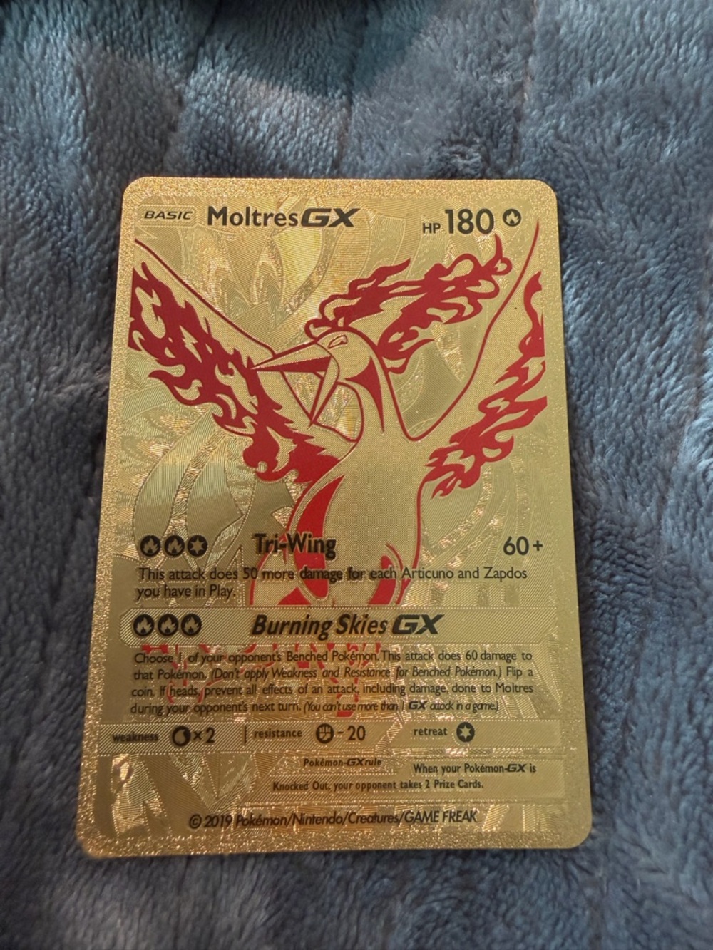 Moltres GX Gold Foil Pokémon Card - Red & Gold